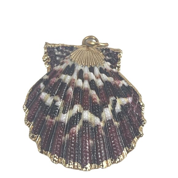 Gold-Edged Natural Shell Pendant Charm Real Seashell, Pallium Pectin shell Gold - Picture 5 of 6